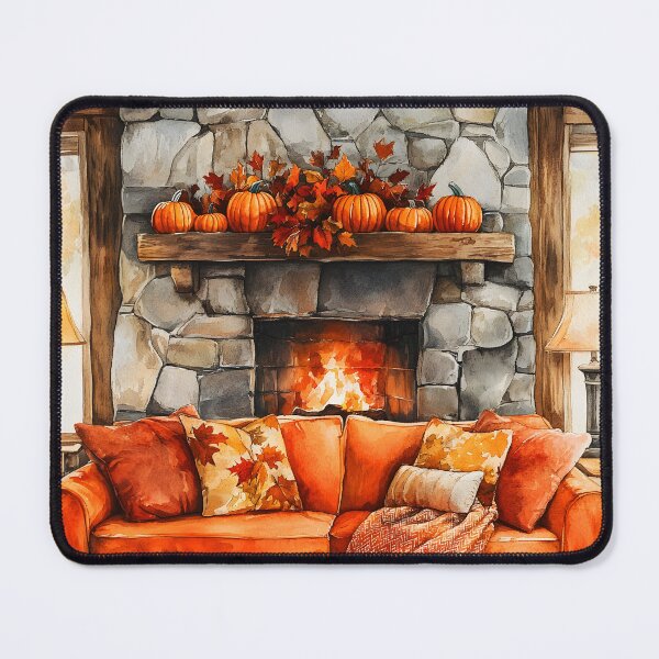 Item preview, Cozy Autumn Living Room – Watercolor Fireplace Scene designed and sold by EmeraldeaArt.