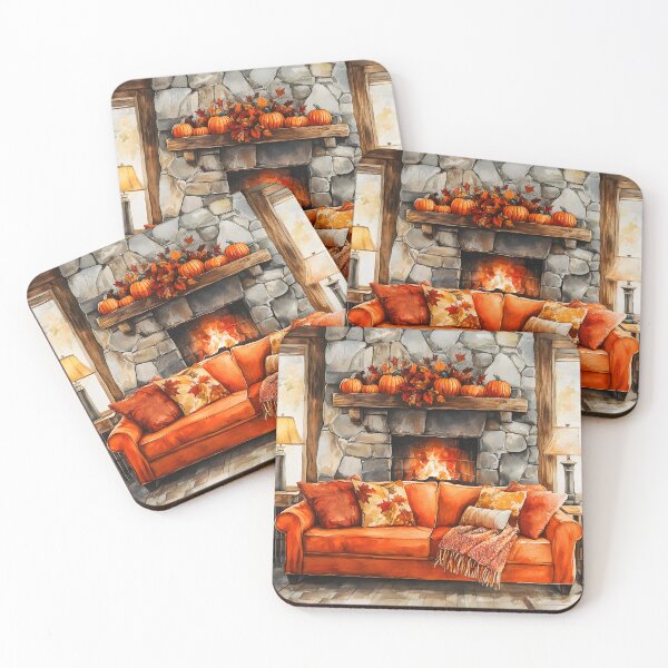 Item preview, Cozy Autumn Living Room – Watercolor Fireplace Scene designed and sold by EmeraldeaArt.