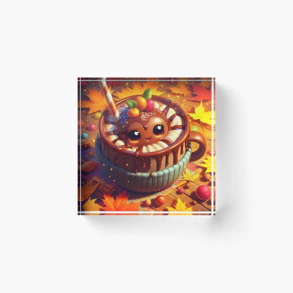 Item preview, Cozy Autumn Hot Chocolate – Kawaii Cup with Fall Leaves designed and sold by EmeraldeaArt.