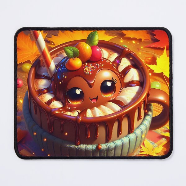 Item preview, Cozy Autumn Hot Chocolate – Kawaii Cup with Fall Leaves designed and sold by EmeraldeaArt.