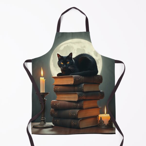 Item preview, Black Cat in Library with Books and Candle - Gothic Cozy Art designed and sold by driftwellstudio.