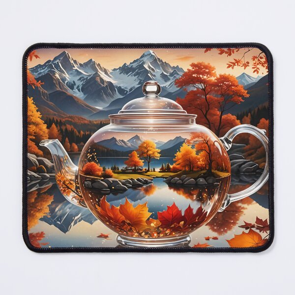 Item preview, Autumn Reflections – Glass Teapot by the River designed and sold by EmeraldeaArt.