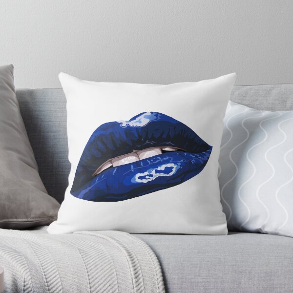 Lèvres graphiques en couches bleues Coussin