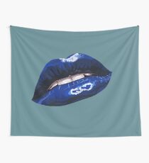 Blue Layered Graphic Lips Wall Tapestry