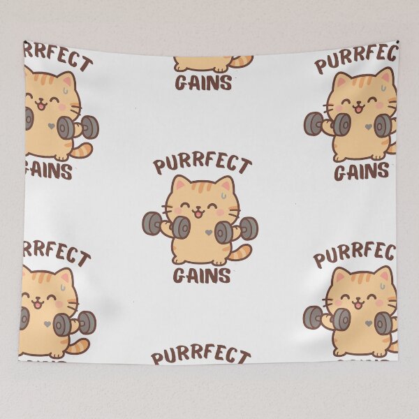 Item preview, Cute Gym Cat with Dumbbells - Purffect Gains designed and sold by tryingsalesman.