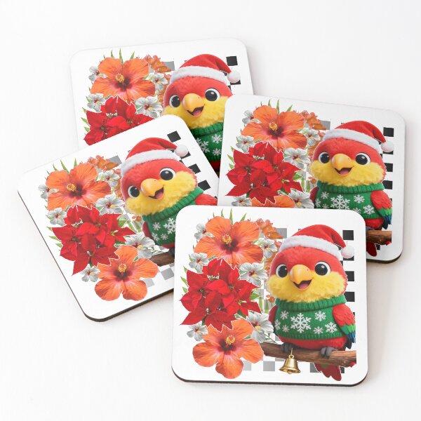 Item preview, Colorful Tropical Bird Christmas Design | Macaw Beach Holiday with Checkerboard & Floral Border designed and sold by Sun Sand & Sea Art.