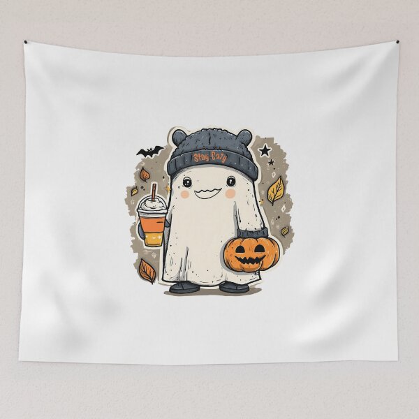 Item preview, Happy Halloween Ghost with Cute Pumpkin designed and sold by STITCHDROID.