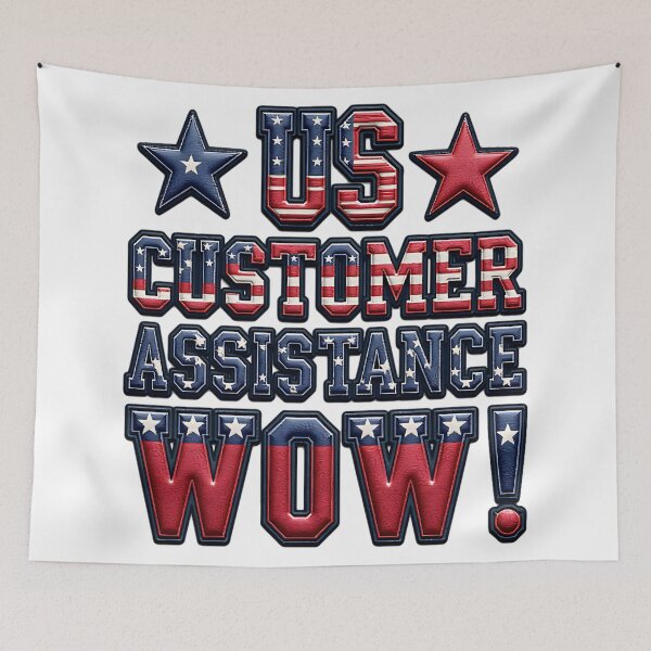Item preview, US Customer Assistance Wow Funny Patriotic Work Quote American Flag  designed and sold by ArtDesignTp.