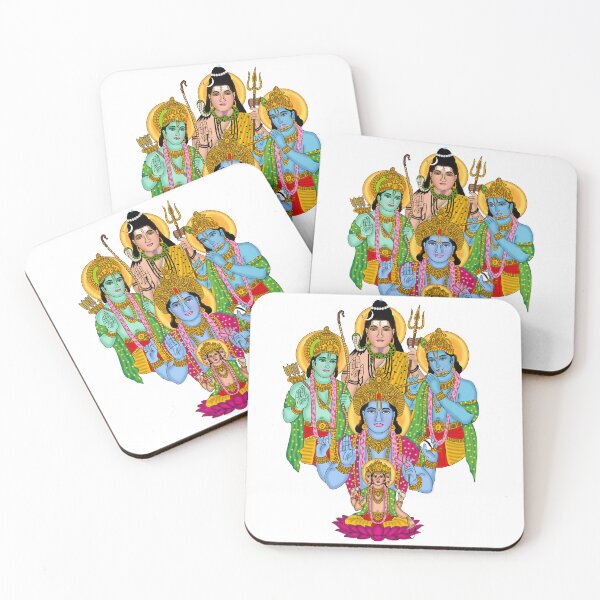 Item preview, Brahma Vishnu Shiva Ram Krishna Digital Artwork | Hindu Gods Spiritual Wall Art, Divine Panchadev Painting designed and sold by Harshit_Digital_Arts.