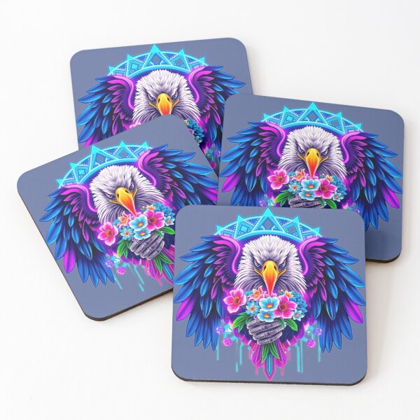 Item preview, Eagle & Neon Roses – Bald Eagle in Purple and Blue with Vibrant Flowers designed and sold by Naturalite19.