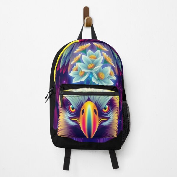 Item preview, Golden Neon Eagle – Cyberpunk Bald Eagle with Vibrant White Flowers designed and sold by Naturalite19.