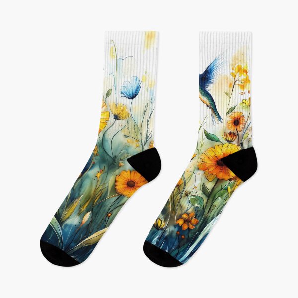 Item preview, Vibrant Watercolor Hummingbird in Wildflowers designed and sold by Boddicca.