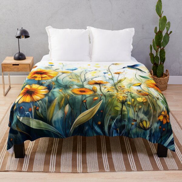 Item preview, Vibrant Watercolor Hummingbird in Wildflowers designed and sold by Boddicca.