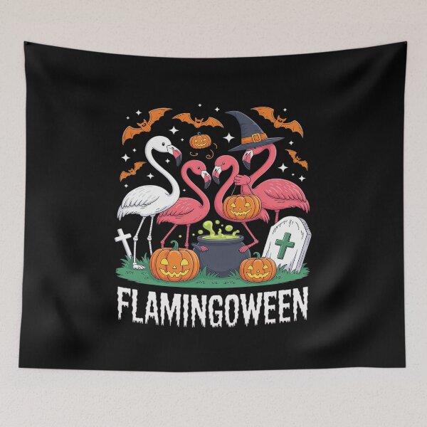 Item preview, Happy Flamingoween Pink Flamingo Halloween Skeleton Spooky designed and sold by petrichorsworld.
