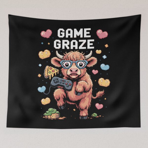 Item preview, Highland Cow Gamer  Pixel Arcade Gaming Humor designed and sold by Ekkuskelahj.