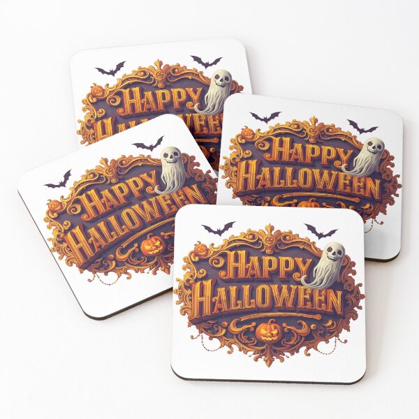 Item preview, Halloween greeting with bats spider web and dripping orange text happy halloween perfect for spooky festive cards and seasonal vector designs designed and sold by PWDigitalArt.