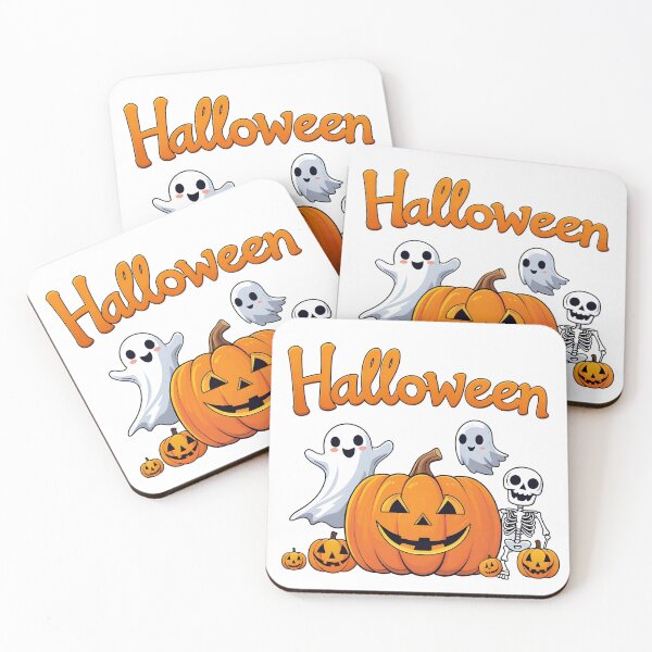 Item preview, Halloween decorations featuring carved pumpkins, skeleton and a ghost designed and sold by PWDigitalArt.