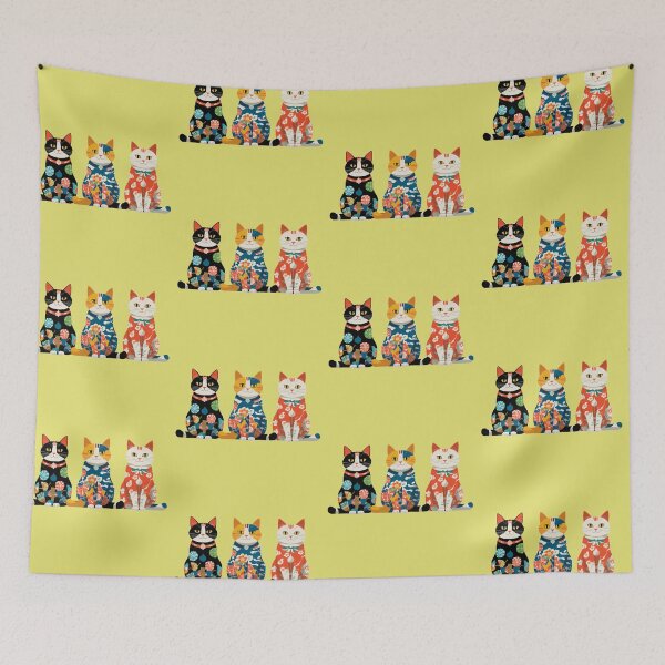 Item preview, Furoshiki-Inspired Cats: Black, Navy-Yellow Mix, and Red-White designed and sold by LEO'S CREATURE　れおずくりーちゃー.
