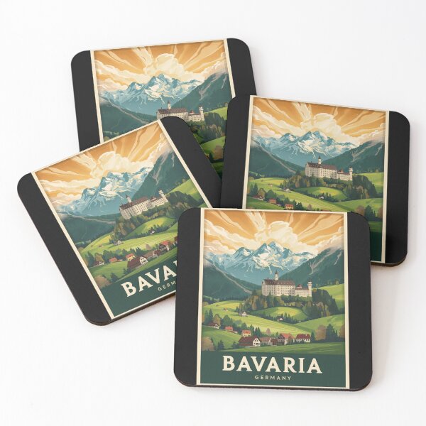 Item preview, Vintage Bavaria Germany Travel Poster – Retro Alpine Castle Landscape Wall Art designed and sold by FestivityFinds.