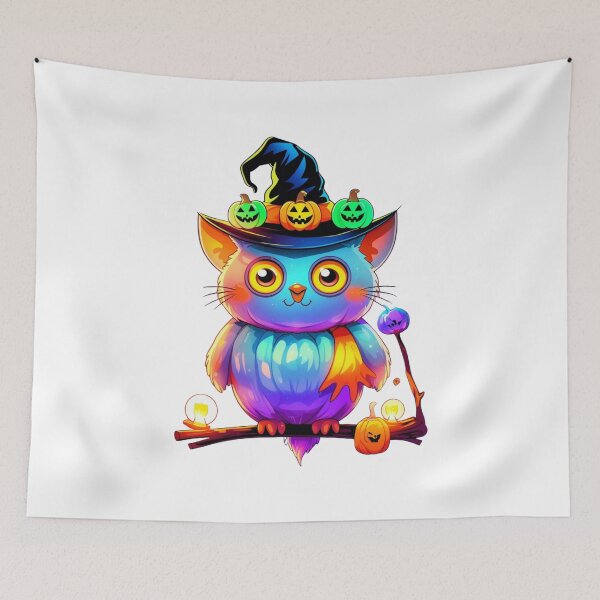 Item preview, Kawaii Neon Halloween Owl Sitting on Branch designed and sold by Medeea Publishing.