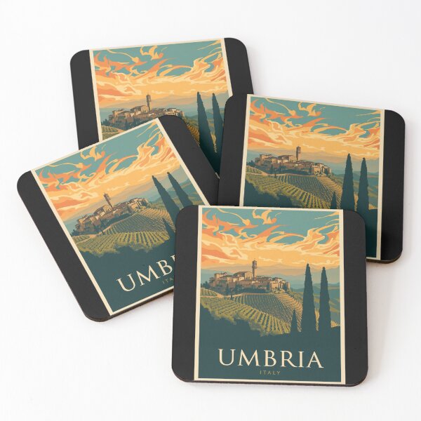 Item preview, Vintage Umbria Italy Travel Poster – Retro Countryside Hilltop Village Wall Art designed and sold by FestivityFinds.