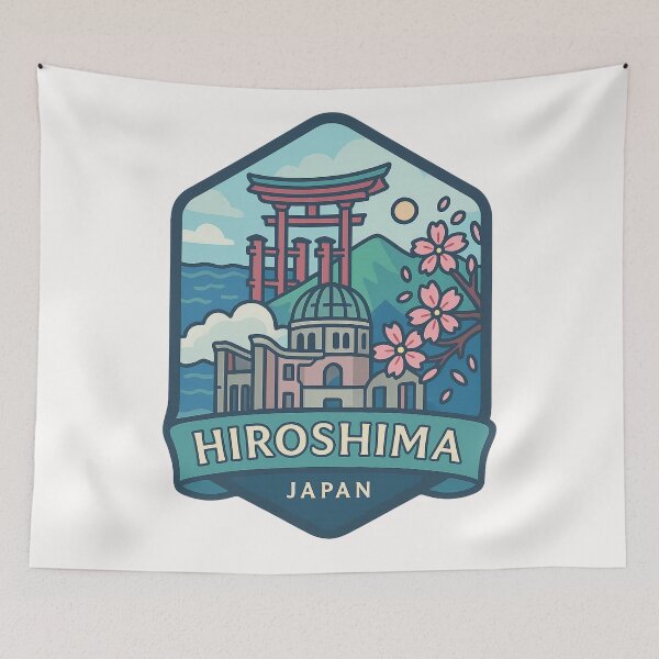 Item preview, Hiroshima Japan Cherry Blossoms with Genbaku Dome and Miyajima Torii designed and sold by Places On Earth.