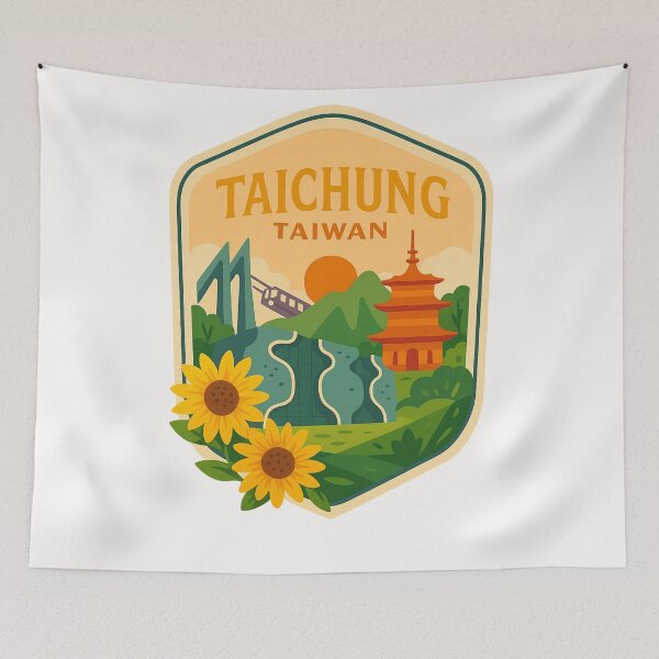 Item preview, Taichung Taiwan Sunflowers with Pagoda and Xueshan Mountains designed and sold by Places On Earth.