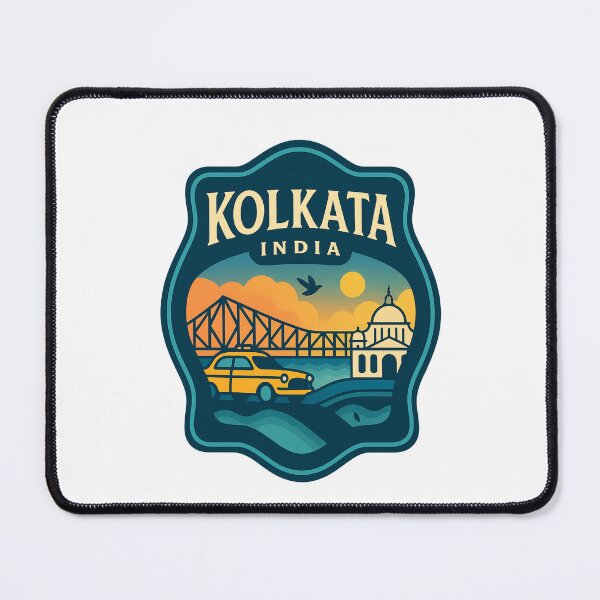Item preview, Kolkata India Skyline with Howrah Bridge and Ambassador Taxi designed and sold by Places On Earth.