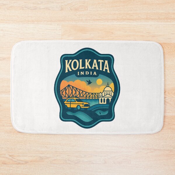 Item preview, Kolkata India Skyline with Howrah Bridge and Ambassador Taxi designed and sold by Places On Earth.