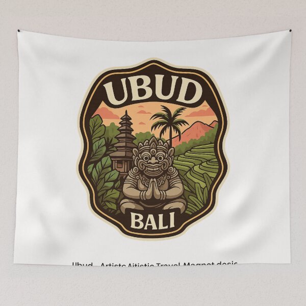 Item preview, Ubud Bali Barong Mask with Temple and Rice Fields designed and sold by Places On Earth.