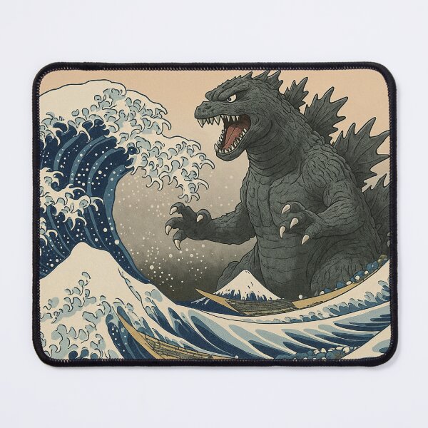 Item preview, The Great Wave X Godzilla desk mat Desk Pad, Gaming Mousepad, Office Decor  designed and sold by QpetStyle.
