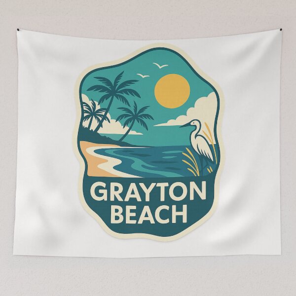 Item preview, Grayton Beach Heron – Florida Gulf Shore Sunset Badge designed and sold by Places On Earth.