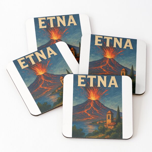 Item preview, Mount Etna at Night – Volcano Over Sicilian Coastline designed and sold by Places On Earth.