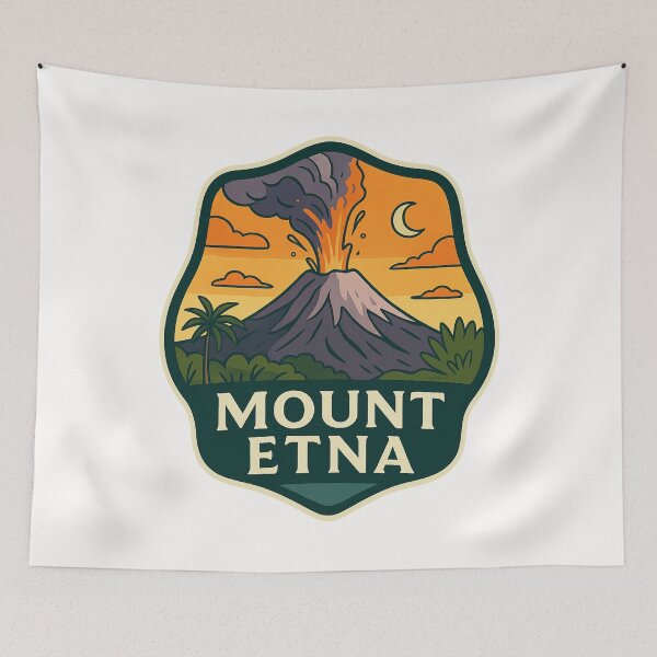 Item preview, Mount Etna Eruption Badge – Sicily Volcano Night Scene designed and sold by Places On Earth.