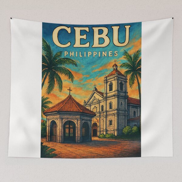 Item preview, Cebu Heritage Scene – Philippines Basilica with Palm Trees designed and sold by Places On Earth.