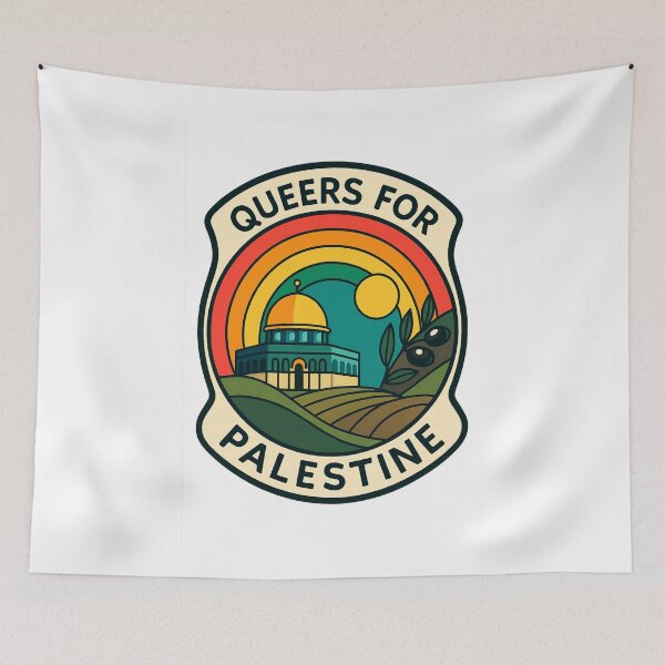 Item preview, Queers for Palestine with Dome and Rainbow Landscape designed and sold by Aryabek.