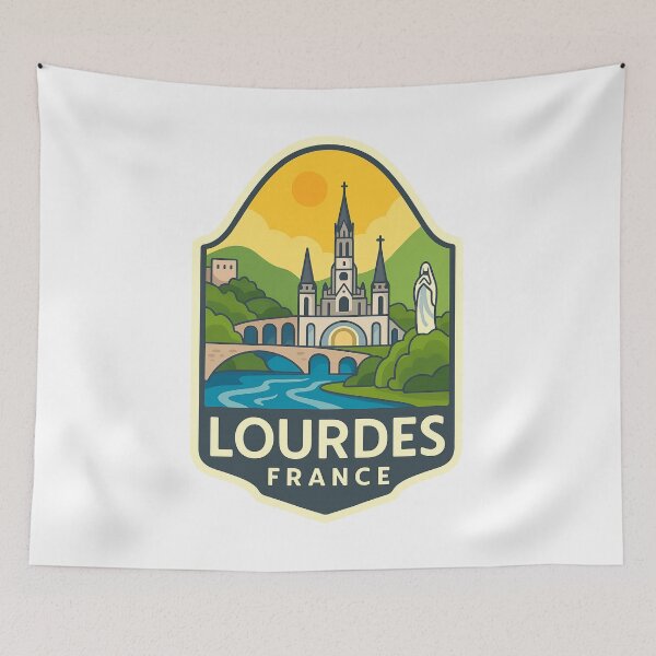Item preview, Lourdes France – Sunset View of Pilgrimage Site and River designed and sold by Aryabek.