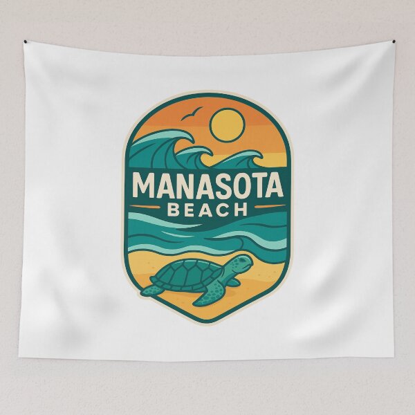 Item preview, Manasota Beach Florida – Surf, Sea Turtle, and Sunset Sky designed and sold by Aryabek.