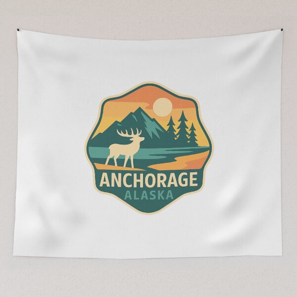 Item preview, Anchorage Alaska – Moose and Mountain Sunset Landscape designed and sold by Aryabek.