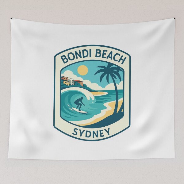 Item preview, Bondi Beach Sydney Wave Rider and Palm Coastline designed and sold by Aryabek.