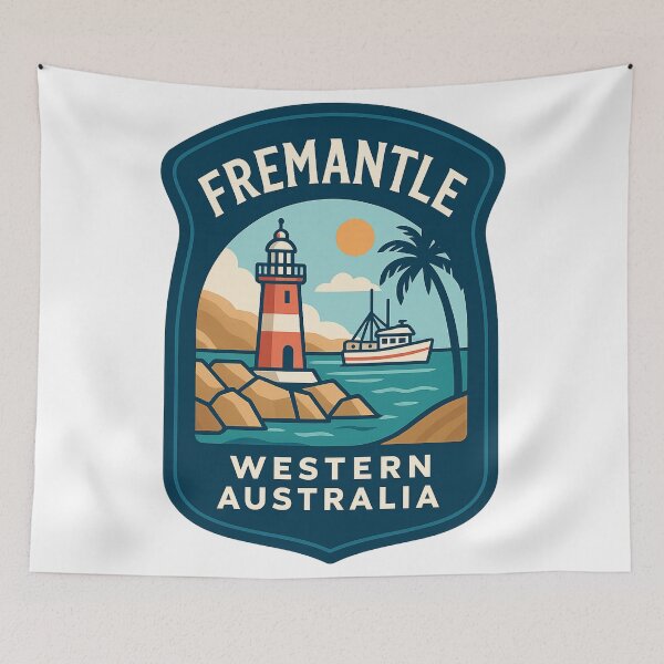 Item preview, Fremantle Western Australia Harbour with Lighthouse and Boat designed and sold by StampMyPassport.
