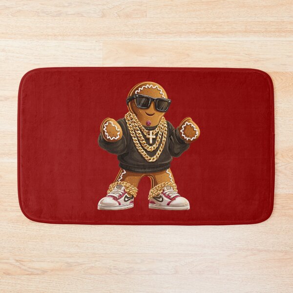 Item preview, Fashionable Christmas gingerbread man in a leather jacket with gold chains and sneakers. designed and sold by OlhaBondarenko.