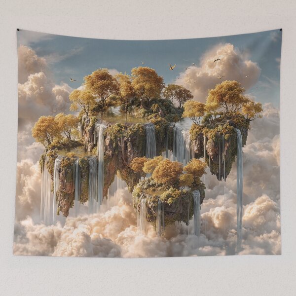 Item preview, Surreal Floating Islands With Golden Trees And Waterfalls designed and sold by Jirka Svetlik, Studio Illuvision.