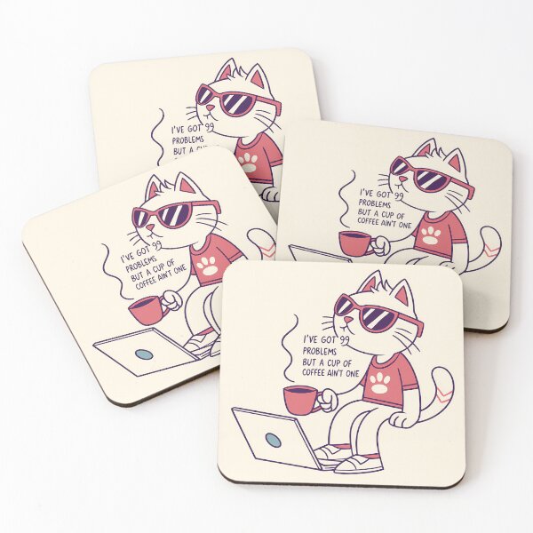 Item preview, Funny Cat with Coffee and Laptop, Cool Cartoon Cat Coding For Coffee Lover Geek designed and sold by RAZ1995.