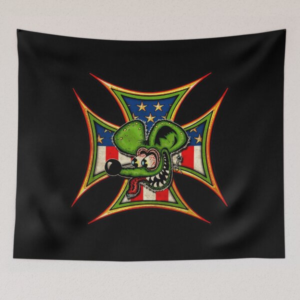Item preview, Ratfink Iron Cross American Flag Kustom Icon designed and sold by Witchwayto254.