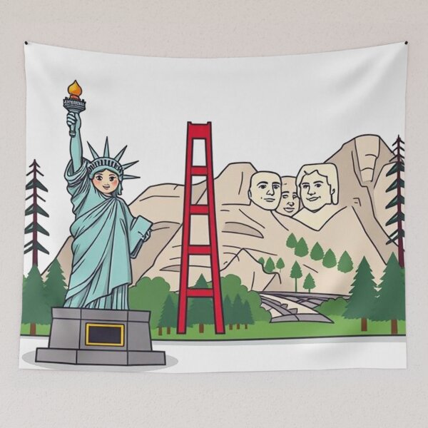 Item preview, Cute USA Landmarks Cartoon Illustration designed and sold by Wizdem Artworkz.