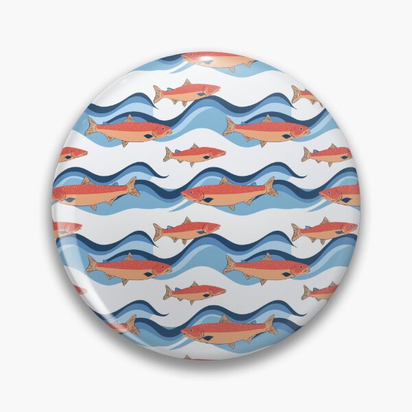 Artikelvorschau, Nahtloses Fisch- und Wellenmuster – Forellenfischen, nautisches Design entworfen und verkauft von WojcikDesigners.
