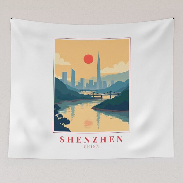 Item preview, Shenzhen China Illustration – Futuristic Skyline, Urban Streets & Coastal Energy designed and sold by MapMyMiles.