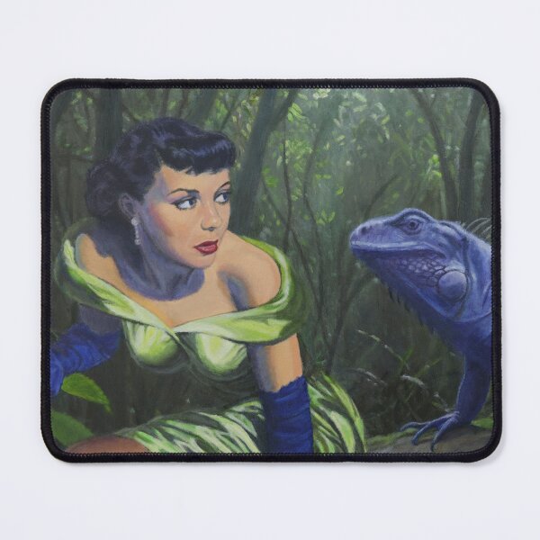 Item preview, Woman escaping from forest with giant blue iguana designed and sold by Jane Ianniello.