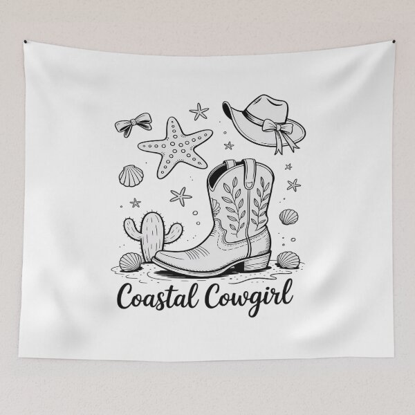 Item preview, Coastal Cowgirl Western Beach Boots Seashell Starfish Cactus designed and sold by tabdejinti.